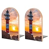 2Er-Pack Buchstütze Leuchtturm Sonnenaufgang Dekorative Buchstützen Bücherregal Bücherhalter Für Regale