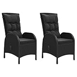 Homgoday Gartenstühle 2 STK. Gartensessel mit Sitzkissen Gartenstuhl Relaxstuhl Sessel Rattansessel Rattansttuhl Balkonsttuhl für Balkon Terrasse Garten Poly Rattan Schwarz