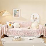 Homxi Sofa Überzug Dreisitzer,Couchbezug mit Geometrischen Linien Sofaüberwürfe Baumwolle Sofa-Handtuch Rosa Sofabezug Decke 180x300CM