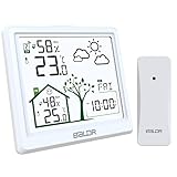 Wetterstation Funk mit Außensensor, Homradise Funkwetterstation Digital Thermometer Hygrometer Innen und Außen mit Wettervorhersage, Zeitanzeige, Nachtlicht für Zuhause, Büro, Garten