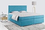 MKS MEBLE Boxspringbett - Doppelbett mit Multipocket-Matratze - Modern Bett - Praktisch Polsterbett mit Kopfstütze - Deko Bed Pera 140x200cm - H3 Türkis Kronos