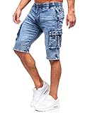 BOLF Herren Kurze Jeanshose Shorts Bermudas Jeans Short Kurze Hose Cargo Cargoshorts Destroyed Used Look Denim Stretch Freizeithose HY818A Blau XL [7G7]