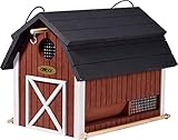 dobar® Green Label 98760FSCe Vogelfutterhaus Katthult hängend - Vogelhaus Massivholz - Futterstation Wildvögel - Vogelvilla zum Aufhängen - Futterspender Scheunen-Design - 31,5 x 22 x 24 cm - Rot