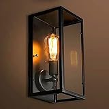 HWORKS Innenbeleuchtung, Retro-Industrie-Wandleuchte, schwarzes Glas, quadratischer Rahmen, Wandleuchte, industrielle Vintage-Scheunenleuchte, Außenleuchte für Lagerhaus, moderne Wand-/Veranda-Inne