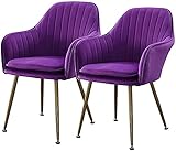 Esszimmerstühle 2er-Set Wohnzimmersessel Gepolsterter Samtsitz Galvanisierte Metallbeine Büro-Küchenstühle (Color : Purple)