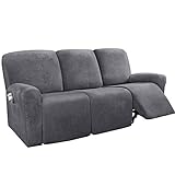 DSHUB Liegestuhl-Bezüge, Samt-Stretch, Liegestuhl-Schonbezug für 1/2/3 Kissen, Sofa, Liegestuhl-Überzug, weicher Möbelschutz für Wohnzimmer, Grau, 3-Sitzer