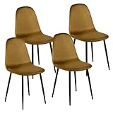 Esszimmerstuhl 4er Set 100% Samt - Schön und luxuriös - Camel Eimer Stuhl - Wohnzimmer Stuhl mit Rückenlehne - Samt Sessel Stuhl - Edelstahl Küchenstuhl schwarze Metallbeine - Anti-Rutsch (4 Stück)