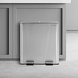 ML-Design Mülleimer Küche 2x 30L (60L), Silber, Mülltrennsystem 2 Fächer, Treteimer zur Mülltrennung, Abfalleimer aus Metall, herausnehmbarer Kunststoff Inneneimer, Klappdeckel, Softclose, luftdicht