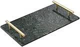 Dekoratives Tablett, Parfüm-Tablett, Schmucktablett, Tablett mit Metallgriffen, Tablett aus Naturmarmor, Kosmetik-Aufbewahrungstablett, Metallgriff, rechteckig, for Wohnaccessoires, Tisch, Kuchen-Best