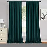 LinTimes Weihnachten Lang Samtvorhänge, Feste Vorhänge Paneele für Fenster Elegante Vorhänge Raumverdunkelungsvorhänge Samtvorhänge für Wohnzimmer Stangenvorhänge,106x274cm,Weihnachten Grün, 2 Stück