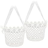Körbe für Blumenmädchen, PChero 2 Stück Romantisch Weiß Hochzeit Bumenkorb Blumenkinder Körbchen für Party Datum Heim Dekoration