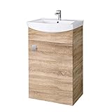 Planetmöbel Waschbecken mit Waschbeckenunterschrank/Waschtisch-Unterschrank 45cm Gäste Bad WC (Sonoma Eiche)