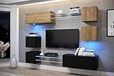 Furnitech AN65 New Modernes Wohnzimmer Wohnwand Wohnschrank Schrankwand Mediawand Möbel MATT (Möbel ohne LED, AN65N-21DZB-M11)