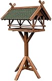 LUXUS-VOGELHAUS 49005e Vogelvilla XXL - Vogelfutterhaus Westfalen - Vogelhaus inkl. Ständer - Futterstation aus Holz mit Bitumen 78 x 62 x 148 cm - Dunkelbraun