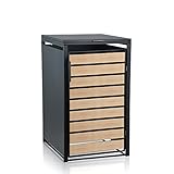 Zelsius Mülltonnenbox 1er Mülltonne | (B) 68 x (T) 80 x (H) 117 cm | Anthrazit RAL 7016 | Tür in Holzoptik inkl. Erweiterungsmöglichkeit | Mülltonnenverkleidung, 1 Tonne, Müllhaus
