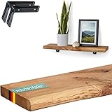 Villanord® Wandregal aus Deutscher Eiche - Rustikal mit Baumkante (40cm) - Massivholz Wandboard - Holz