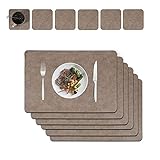 Platzset Abwischbar, Leder Untersetzer Und Tischset 6er Set, Platzdeckchen Abwaschbar Doppel Verdickte 45x30cm, Für Hause Küche Restaurant Und Hotel (Rindsleder Muster + Leichter braun)