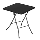 eSituro Klapptisch Gartentisch, Beistelltisch Outdoor, klappbarer Balkontisch Campingtisch Bistrotisch, quadratische Tischplatte in Rattanoptik, Schwarz, 61x73x61 cm SCPT0039