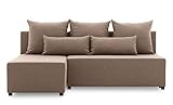 BETTSO -Ecksofa mit Schlaffunktion mit Bettkasten Couch L-Form Polstergarnitur Wohnlandschaft Polstersofa mit Ottomane Couchgranitur - BONIX (Cappucino)