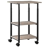 HOOBRO Druckertisch, Druckerwagen mit arretierbaren Rädern, Druckerständer rollbar mit 3 Ebenen, höhenverstellbar, leicht zu montieren, 48,5 x 40 x 67 cm, für Büro, Greige-Schwarz EBG03PS01