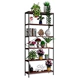 Himimi Regal, Bücherregal mit 6 Ebenen, Standregal, Metallgestell, Hochregal, Küchenregal aus Stahl und Holz, Lagerregal für Wohnzimmer, Büro, 80x30x180cm, bis 200 kg Belastbar, mit Wandhalterung