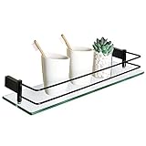 MAVNES Wandregal 5. 0cm Glasregal, quadratisches Badezimmer Glasregale Regal, schwarzes Badezimmerregal, 304 Edelstahl-Wandhalterung Duschraum-Rack Badezimmer Regal (Color : Noir)