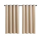 Mesnt Gardinen Blickdicht, Polyester Licht blockierende solide Farbe Blackout Vorhang Raum Verdunkelung, Khaki, H160 x B107 cm