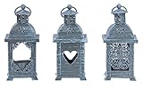 3er Set Laternen H14cm Grau Metall Shabby Chic Teelichthalter Tischdeko Outdoor Kerzen Wohndeko Hängedeko