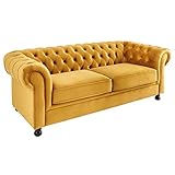 riess-ambiente.de Chesterfield 3er Sofa Windsor 190cm senfgelb Samt 3-Sitzer