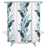 TITINGLUCK Duschvorhang mit böhmischem Blumenmuster, blauen Blättern, wasserdichter Polyester-Badevorhang, Heimdekoration, Badezimmerzubehör, Vorhang, 180 x 300 cm (B x H)