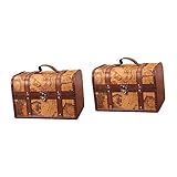 Cabilock 2-Teilige Box Mit Holzgriff Heim-Organizer Dekorativ Und Lederschloss Kunsthandwerk-Stil Schmuck Kopfbedeckung Kinder Vintage Privatsphäre Schätze Gastgeschenke Für