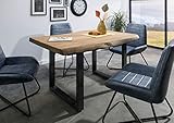 MASSIVMOEBEL24.DE | Freeform 5 - Baumtisch aus Mangoholz - beige lackiert | + U-Beine in anthrazit glänzend | 140x90x77 | Massivholztisch Baumkantentisch Esstisch