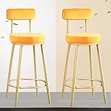 MOBYAT Barhocker für Zuhause, Küche, Thekenhocker, 2er-Set, moderner Samt-Familienhocker, Barhocker, Barhocker mit Rückenlehne, goldene Fußstütze, skandinavische runde Barstühle (Orange)