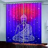 Flächenvorhang Set Rot Lila Buddha-Statue Moderne Haushalt Schlafzimmer Balkon Wärmedämmung 3D-Druck Vorhang Panel Home Decor Vorhänge Für Wohnzimmer Bedroom Children's Room 150(B) X166(H) cm
