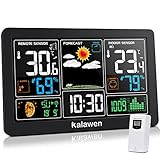 Kalawen Wetterstation mit Außensensor Innen und Außen 9-IN-1 Wireless Digital Wecker Barometer Weather Station Temperatur-Feuchtigkeits-Monitor Wettervorhersage für Zuhause Hausgarten Büro