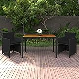 FAMIROSA 3-TLG. Garten-Essgruppe mit Kissen Poly Rattan Schwarz-5498