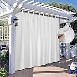 Qelus Outdoor Vorhang Wetterfest B254xH213CM mit Klettverschluss, Sonnenschutz Sichtschutz Außenvorhang Wasserdicht Outdoorvorhänge Gardinen für Terrasse Balkon Pergola Garten Pavillon(Grauweiß)