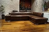 Quattro Meble Ecksofa London II 3z 275 x 200 Dunkelbraun Echtleder mit Ziernaht Sofa Couch mit Bettfunktion und Bettkasten Echt Leder Eck Couch große Farbauswahl