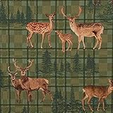 SCHÖNER LEBEN. Dekostoff Gobelin Premium Deer Check Hirsche Rehe Tannen Karo grün braun 1,4m Breite