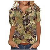 Shirts für Frauen 2023, lässige übergroße T-Shirts, gemütlich, kurzärmelig, Sommer-Homewear Polyester-T-Blumen-Top, 01-Brown, Small