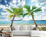 Tapete 3D Fototapete Schöne Seelandschaft Baum Delphin Blauer Himmel Weiße Wolken 3d Tapete Wanddekoration fototapete wandbild Schlafzimmer Wohnzimmer-200cm×140cm