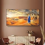 Guying Art Poster und Leinwanddrucke, Wandkunst, orientalisches Tuareg-Gemälde in der Wüstenlandschaft, Dekoration, Gemälde für Wohnzimmerdekoration, 70 x 140 cm (28 x 55 Zoll), mit Rahmen