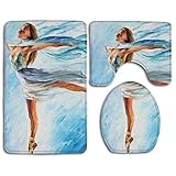 IUBBKI Quick Dry Water Absorbent Carpet Home Collection 3-teiliges Badezimmerteppich-Set Rutschfester Badezimmerteppich Konturmatte und WC-Deckel - Dancing Girl 1