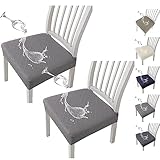 KCCRHIN Wasserdicht Stuhlhussen 1/2/4/6Er Set Stuhlkissenbezug Mit Diamantkaro-Jacquard Waschbarer Abnehmbar Stuhlabdeckung Stretch Stuhlhussen Für Esszimmer Hotels Restaurant,Light Grey 2pcs