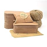 VEESUN 120 STK Klein Geschenkschachtel Kraftpapier Tüten Geschenkbox mit Danke Aufkleber, 6x9cm Braunes DIY Gastgeschenke Hochzeit, Pralinenschachtel Leer Schachtel Kinder Geburtstag Party, MEHRWEG