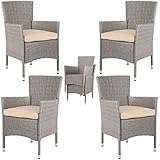 Casaria Polyrattan Gartenstühle 4er Set Stapelbar 7cm Auflagen 160kg Belastbarkeit Armlehne Wetterfest Terrasse Balkon Sessel Stühle Stapelstuhl Beige