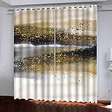 BONDIJ Verdunkelungsvorhang Kinderzimmer Vorhänge Blickdicht 214X220cm(HxB) Gardinen Mit Ösen 2Er Set, 3D Abstrakte Goldene Kunst Muster Thermovorhang Für Schlafzimmer Küche Fensterdekoration