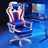 Gaming-Stühle for Teenager, Massage-Gaming-Stuhl mit RGB-LED-Leuchten und Lautsprechern, ergonomischer Rennstuhl mit Fußstütze und Lordosenstütze, hoher Rückenlehne, Videospielstuhl for Erwachsene Gam