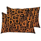 Kissenbezüge 2 Stück Englisches Alphabet Orange Sofakissen Waschbar Wohnkultur Kopfkissenbezug Mit Reißverschluss, Für Wohnzimmer, Stuhlmöbel, 40X60Cm