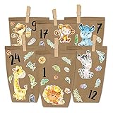 Papierdrachen DIY Adventskalender zum Befüllen - Afrikanische Tiere zum Aufkleben - mit 24 braunen Papiertüten und tollen Stickern für Kinder - Weihnachten